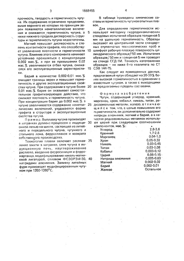Чугун (патент 1668455)