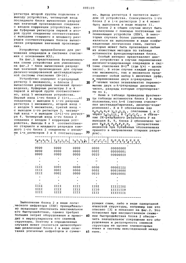 Устройство для умножения (патент 888109)