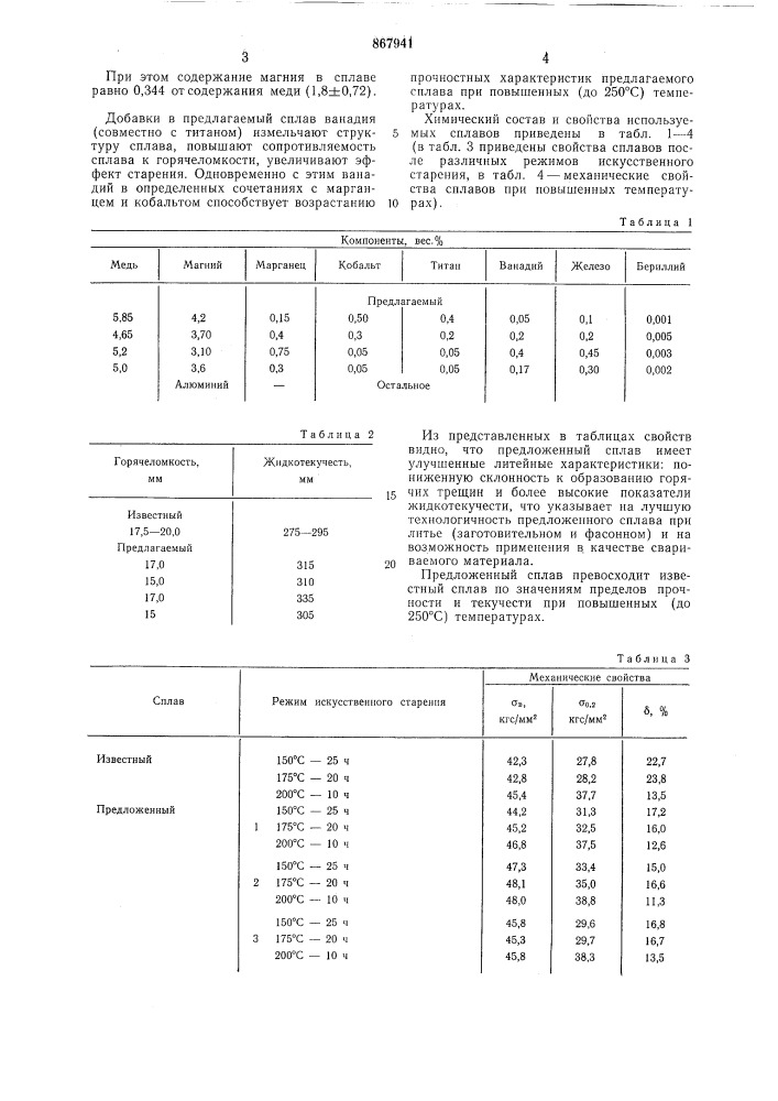 Сплав на основе алюминия (патент 867941)