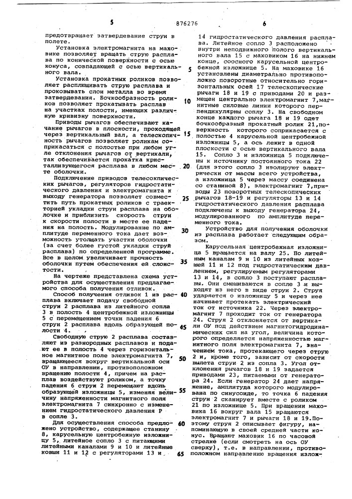 Способ изготовления отливок и устройство для его осуществления (патент 876276)