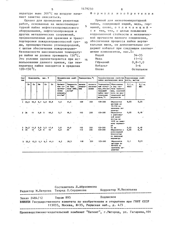 Припой для низкотемпературной пайки (патент 1479250)