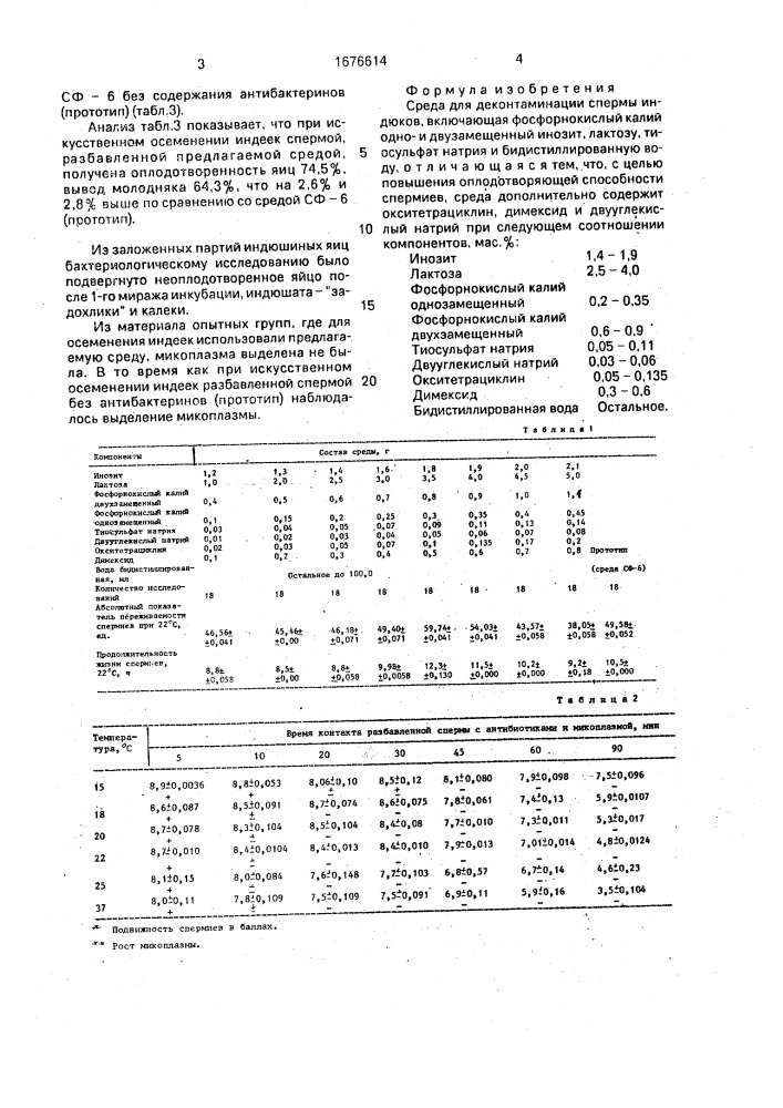 Среда для деконтаминации спермы индюков (патент 1676614)