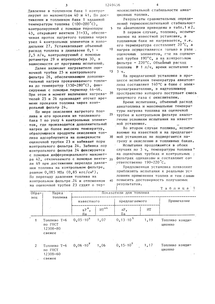 Установка для определения термоокислительной стабильности авиационных топлив (патент 1249456)