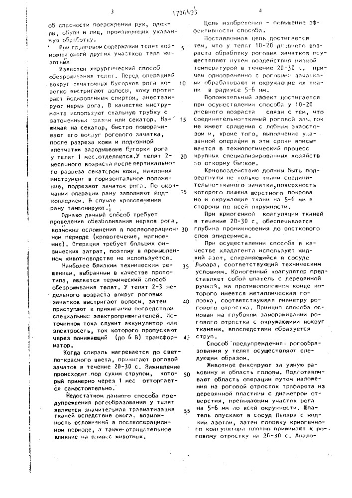 Способ предупреждения рогообразования у телят (патент 1706493)