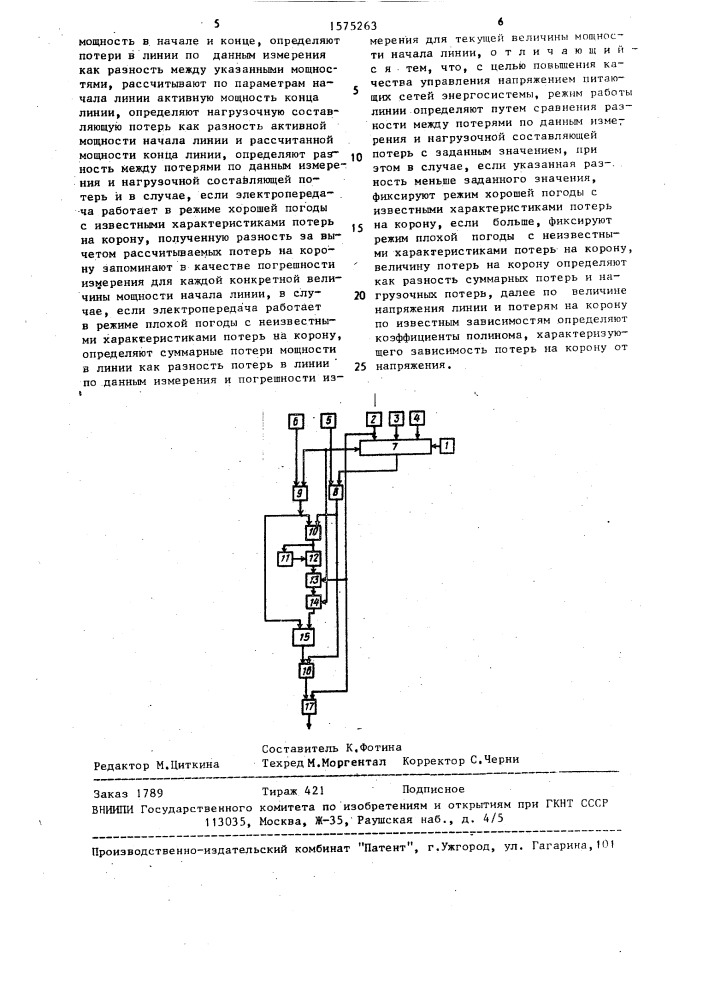 Способ определения характеристик потерь мощности на корону при управлении напряжением энергосистемы (патент 1575263)