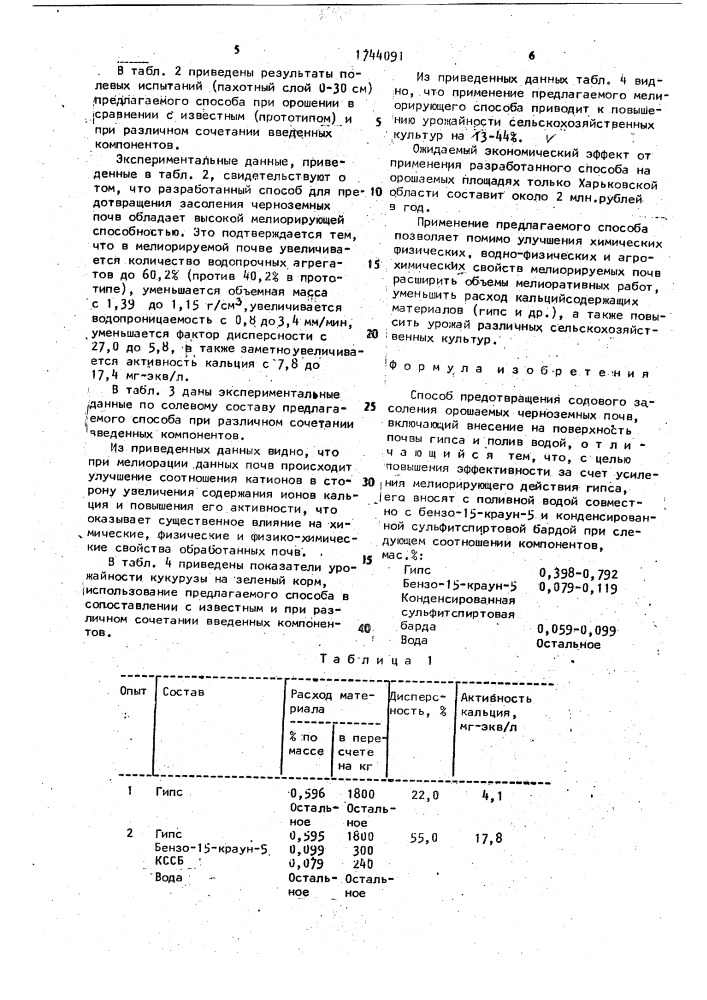 Способ предотвращения содового засоления орошаемых черноземных почв (патент 1744091)