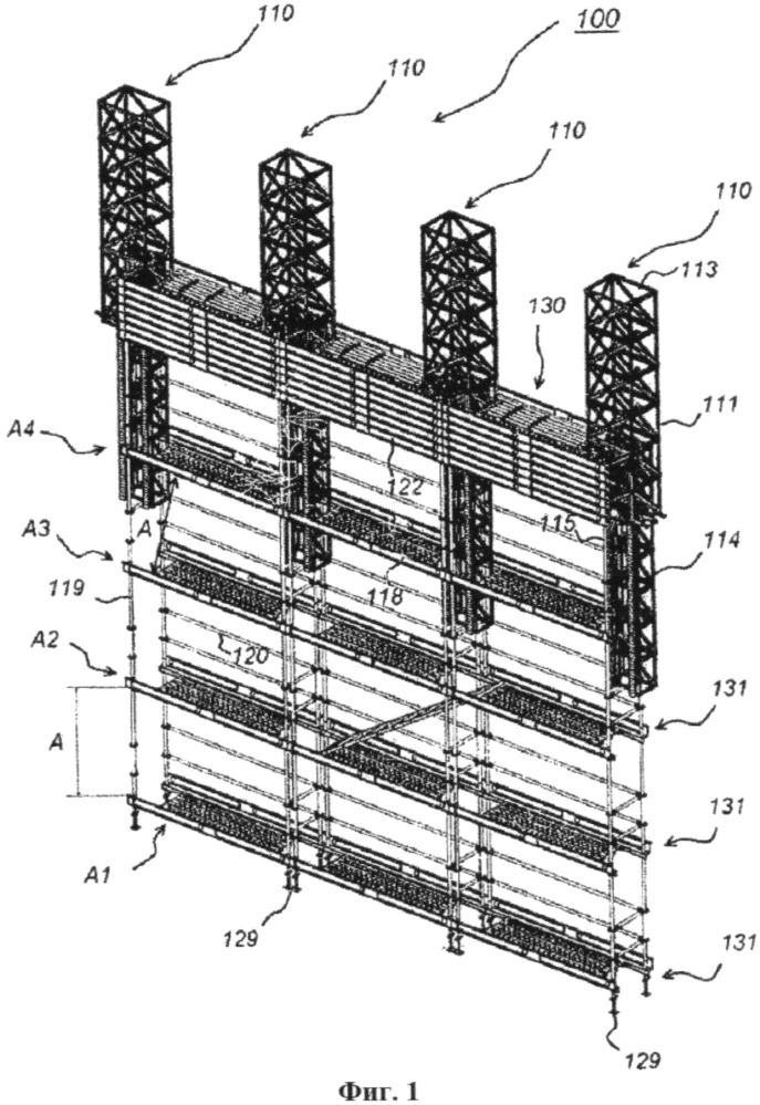 Строительные леса с возможностью автоматического монтажа (патент 2596021)