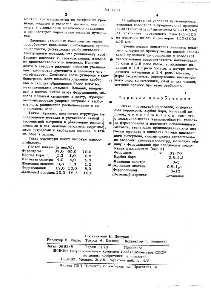 Шихта порошковой проволоки (патент 541619)