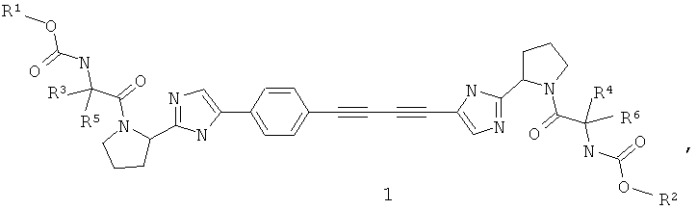 Алкил [2-(2-{5-[4-(4-{2-[1-(2-метоксикарбониламино-ацетил)-пирролидин-2-ил]-3н-имидазол-4-ил}-фенил)-бута-1,3-диинил]-1н-имидазол-2-ил}-пирролидин-1-ил)-2-оксо-этил]-карбамат, фармацевтическая композиция, лекарственное средство, способ лечения вирусных заболеваний (патент 2518369)