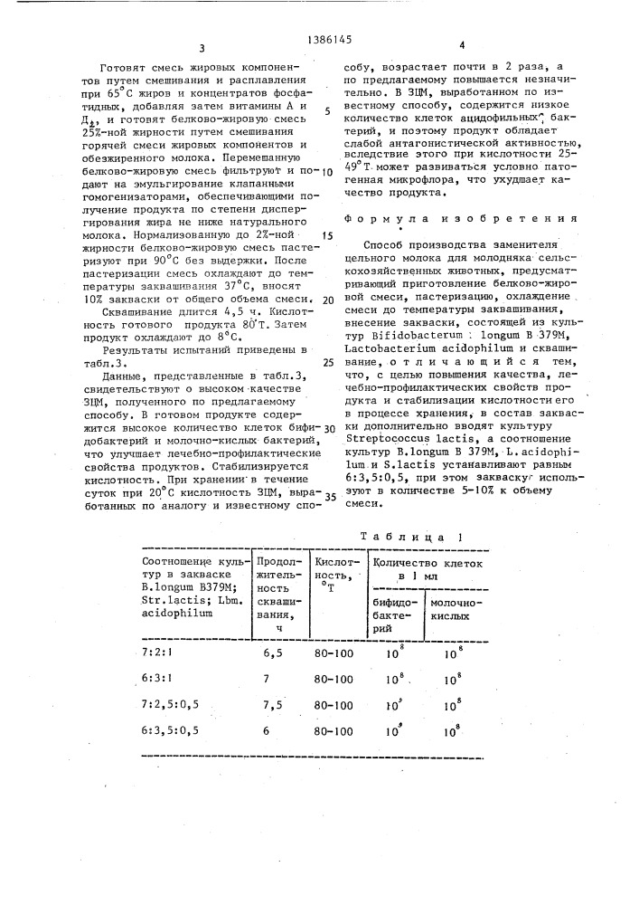 Способ производства заменителя цельного молока для молодняка сельскохозяйственных животных (патент 1386145)