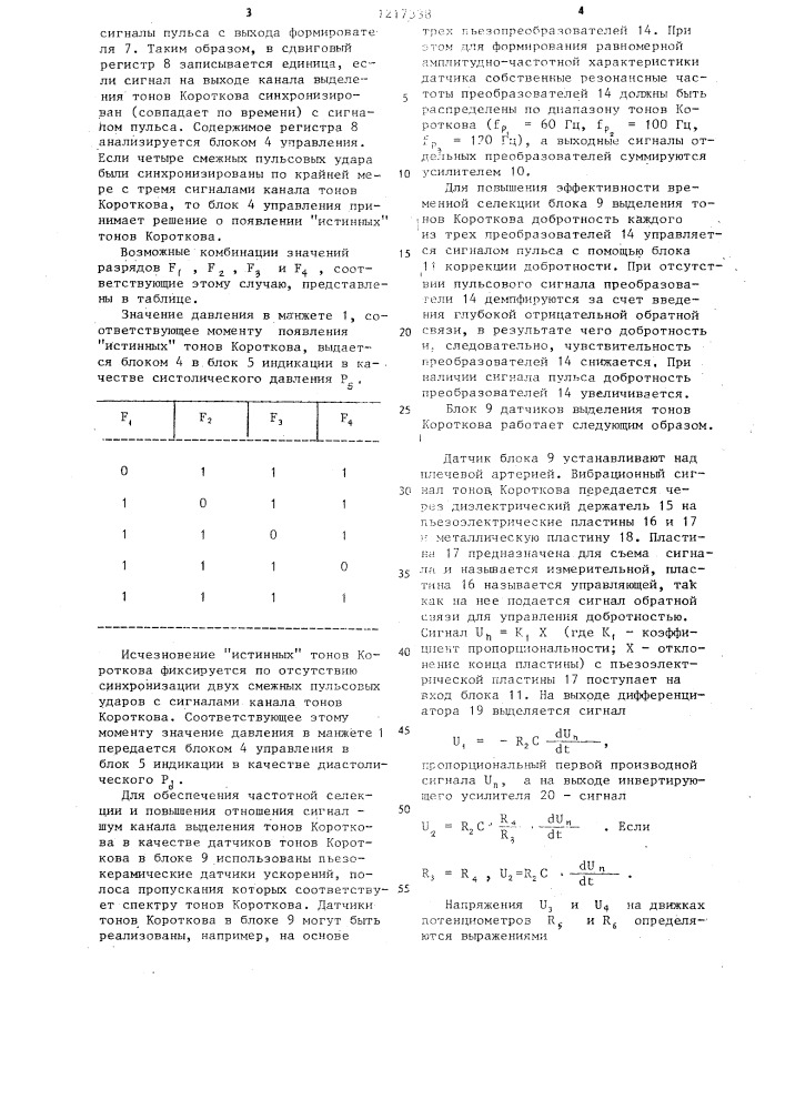 Устройство для измерения артериального давления (патент 1217338)