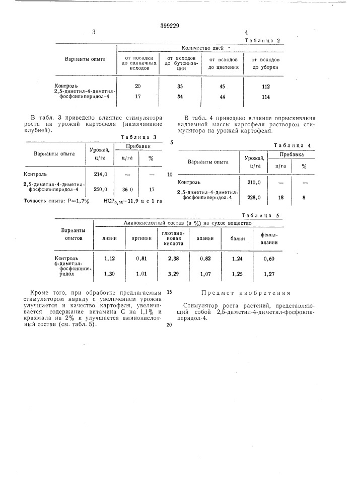 Стимулятор роста растений (патент 399229)