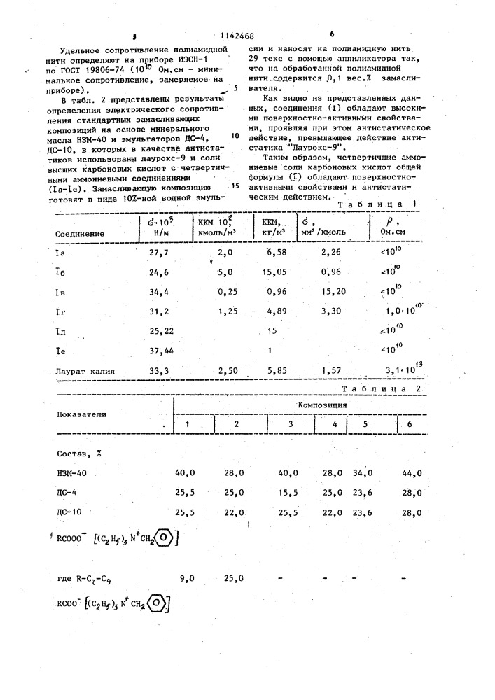 Четвертичные аммониевые соли карбоновых кислот,обладающие поверхностно-активными свойствами и антистатическим действием (патент 1142468)