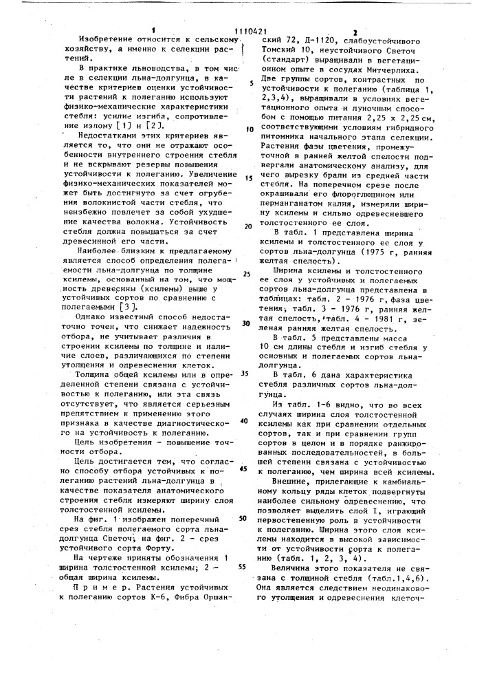 Способ отбора устойчивых к полеганию растений льна-долгунца (патент 1110421)