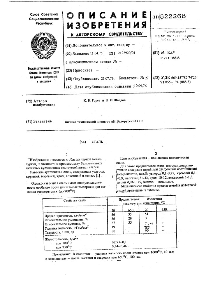 Сталь (патент 522268)