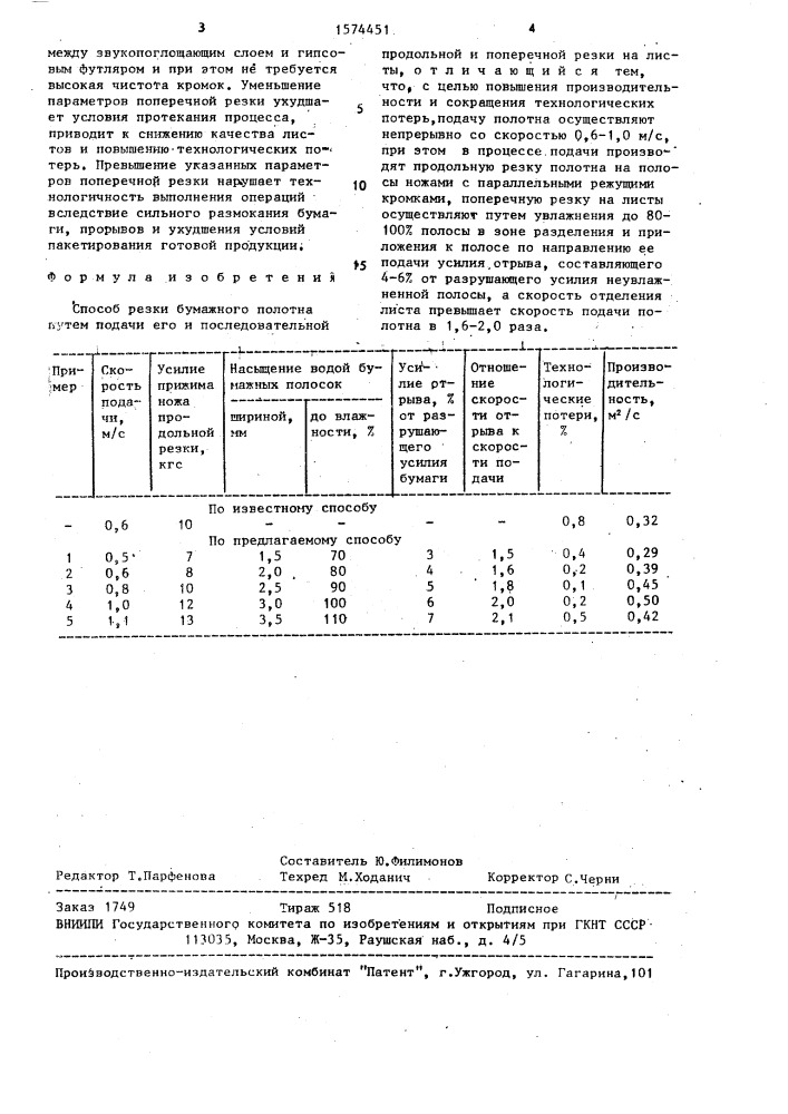 Способ резки бумажного полотна (патент 1574451)