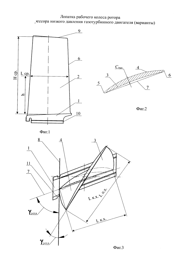 Лопатка рабочего колеса ротора компрессора низкого давления газотурбинного двигателя (варианты) (патент 2596917)