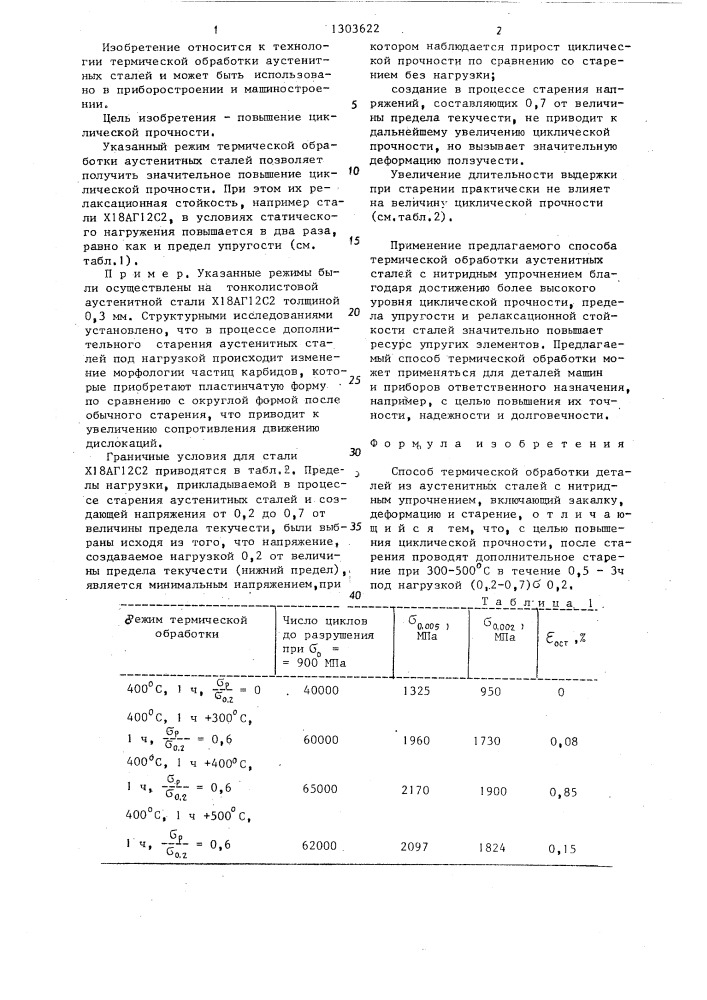 Способ термической обработки деталей из аустенитных сталей с нитридным упрочнением (патент 1303622)