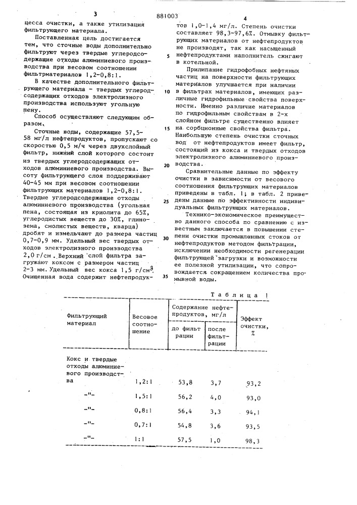 Способ очистки сточных вод от нефтепродуктов (патент 881003)