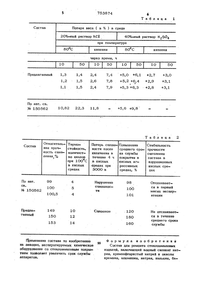 Состав для ремонта стеклоэмалевых изделий (патент 753874)