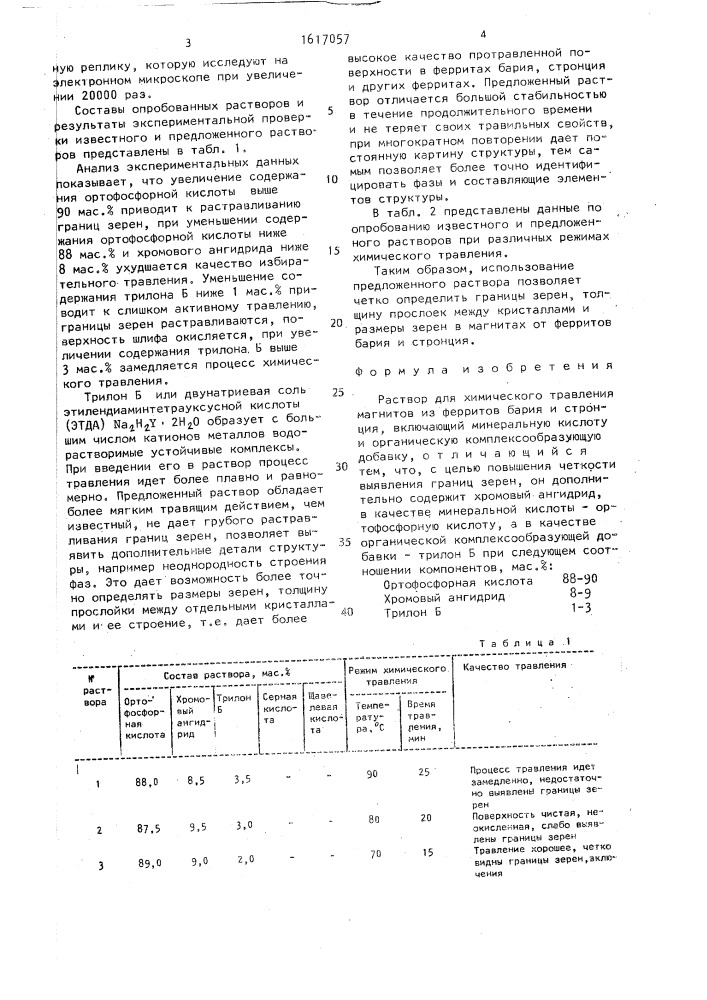 Раствор для химического травления магнитов из ферритов бария и стронция (патент 1617057)