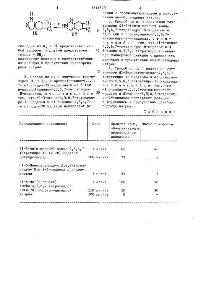 Способ получения аминозамещенных 4,5,6,7-тетрагидро-1 @ (или 2 @ )-индазолов или их кислотно-аддитивных солей (патент 1311620)