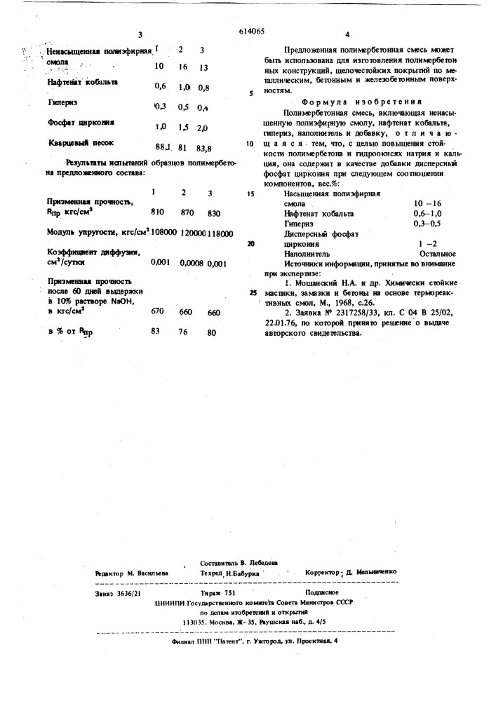 Полимербетонная смесь (патент 614065)