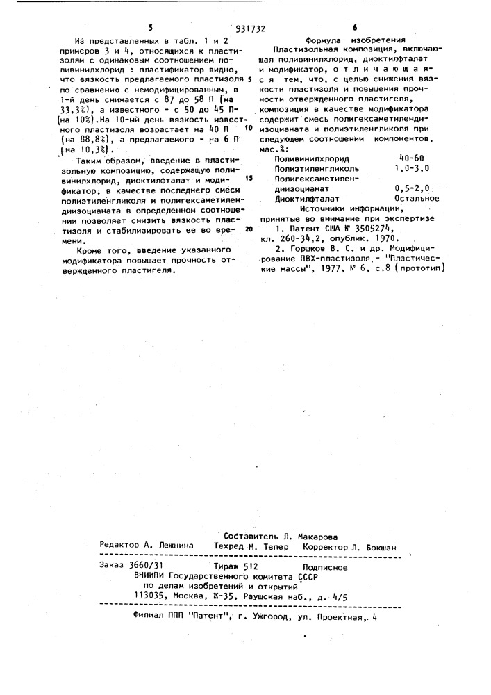 Пластизольная композиция (патент 931732)