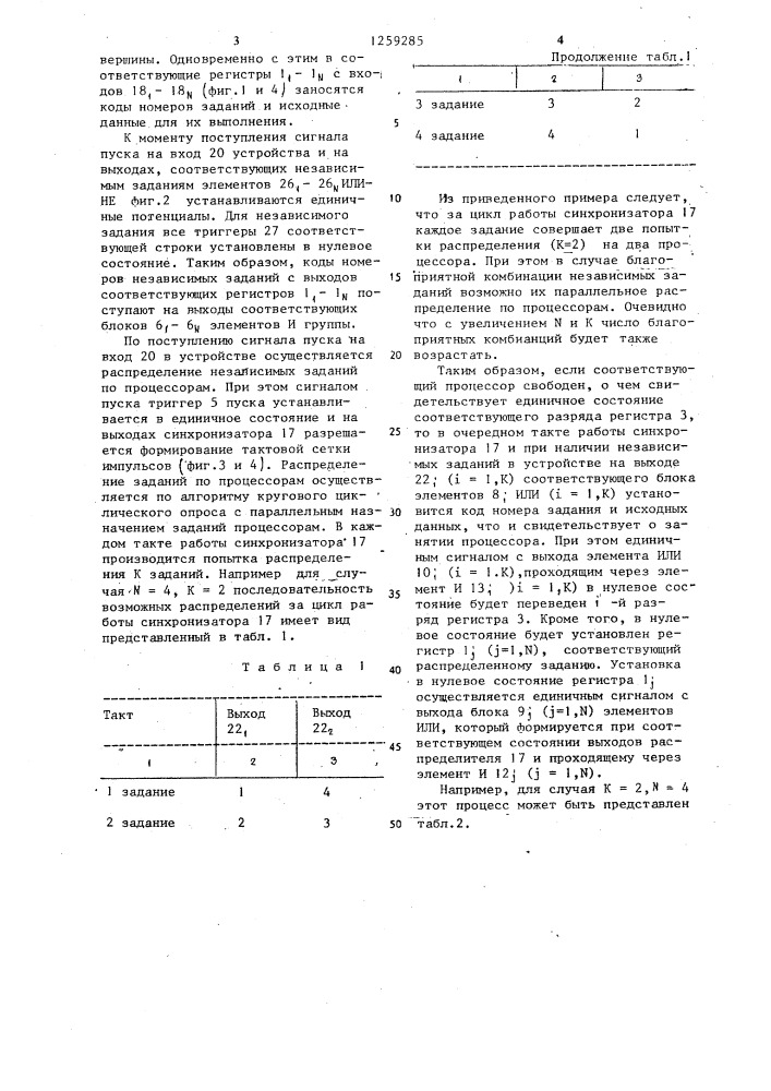 Устройство для распределения заданий процессорам (патент 1259285)