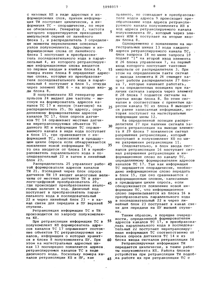Устройство для передачи и приема информации (патент 1098019)
