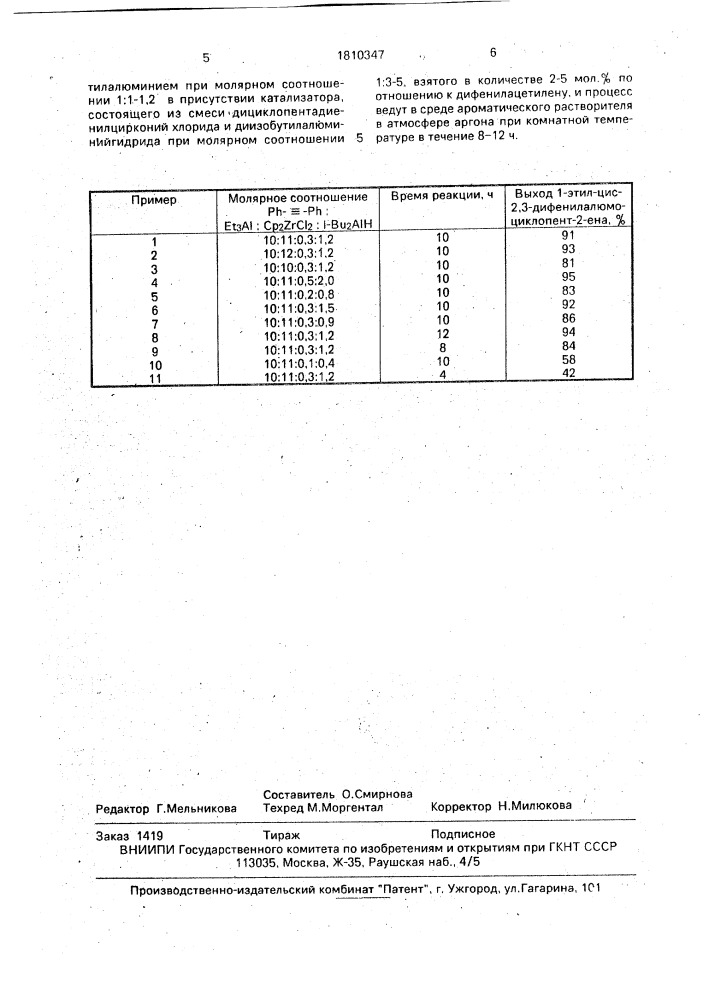 Способ получения 1-этил-цис-2,3-дифенилалюмоциклопент-2-ена (патент 1810347)