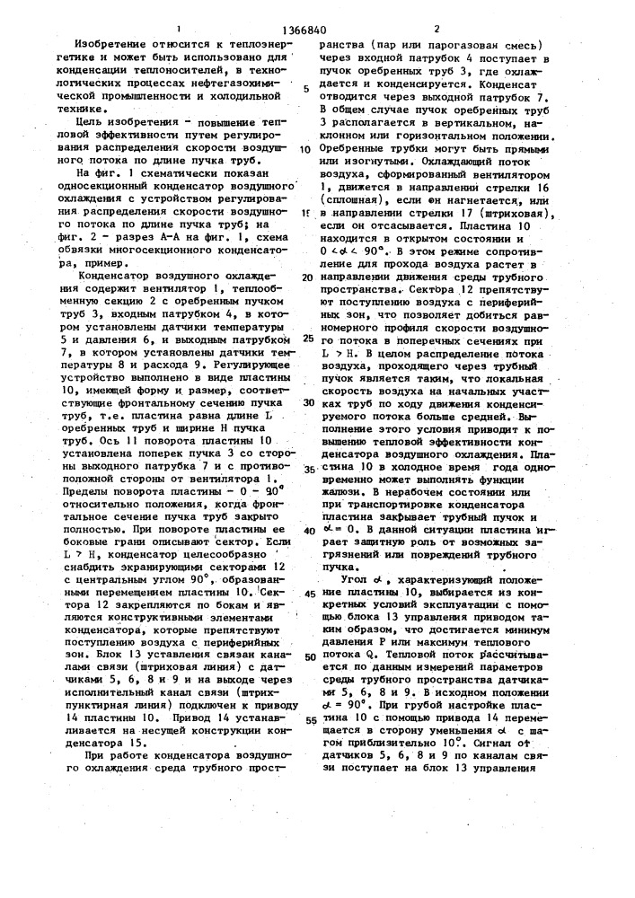 Конденсатор воздушного охлаждения (патент 1366840)