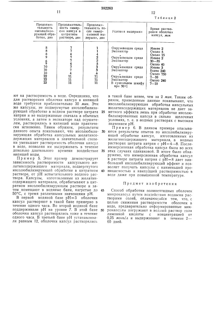 Способ обработки полипептидных оболочек микрокапсул (патент 382263)