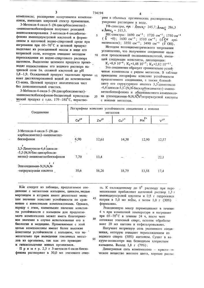 3-метокси-4-окси-5-( -дикарбоксиметил)-аминометилбензофенон в качестве комплексообразующего вещества (патент 734194)