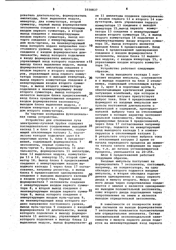 Устройство для отклонения луча электронно-лучевой трубки (патент 1030837)