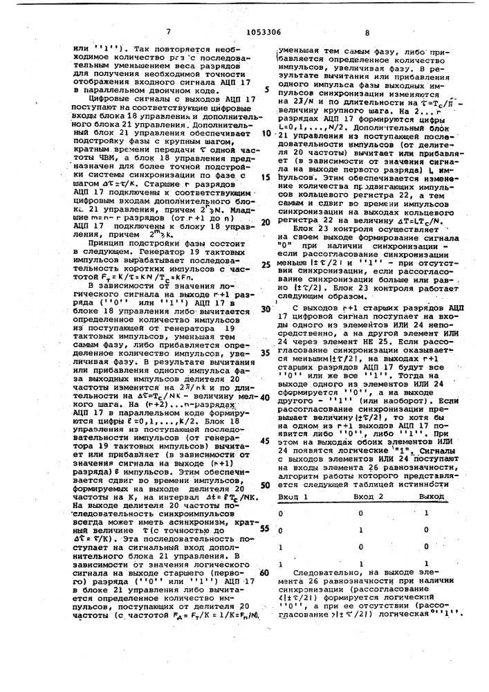 Устройство синхронизации (патент 1053306)