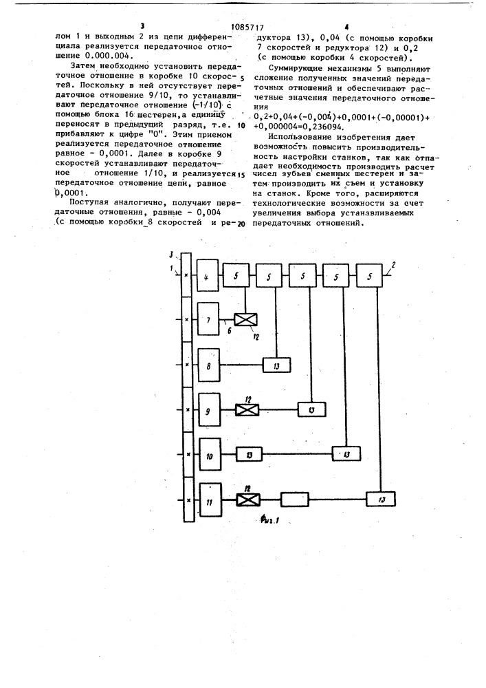 Устройство для настройки передаточного отношения кинематической цепи зубообрабатывающего станка (патент 1085717)