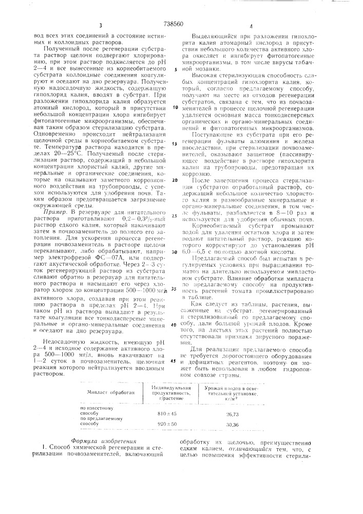 Способ химической регенерации и стерилизации почвозаменителей (патент 738560)