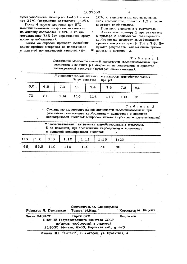 Способ иммобилизации микросом печени (патент 1057536)