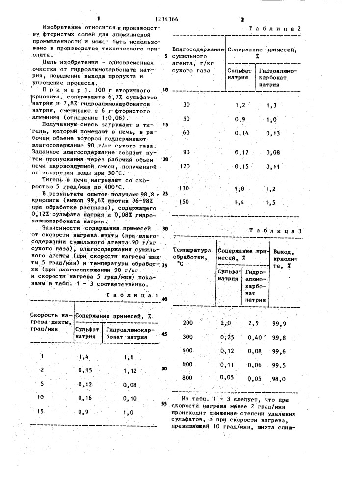 Способ очистки криолита от сульфата натрия (патент 1234366)