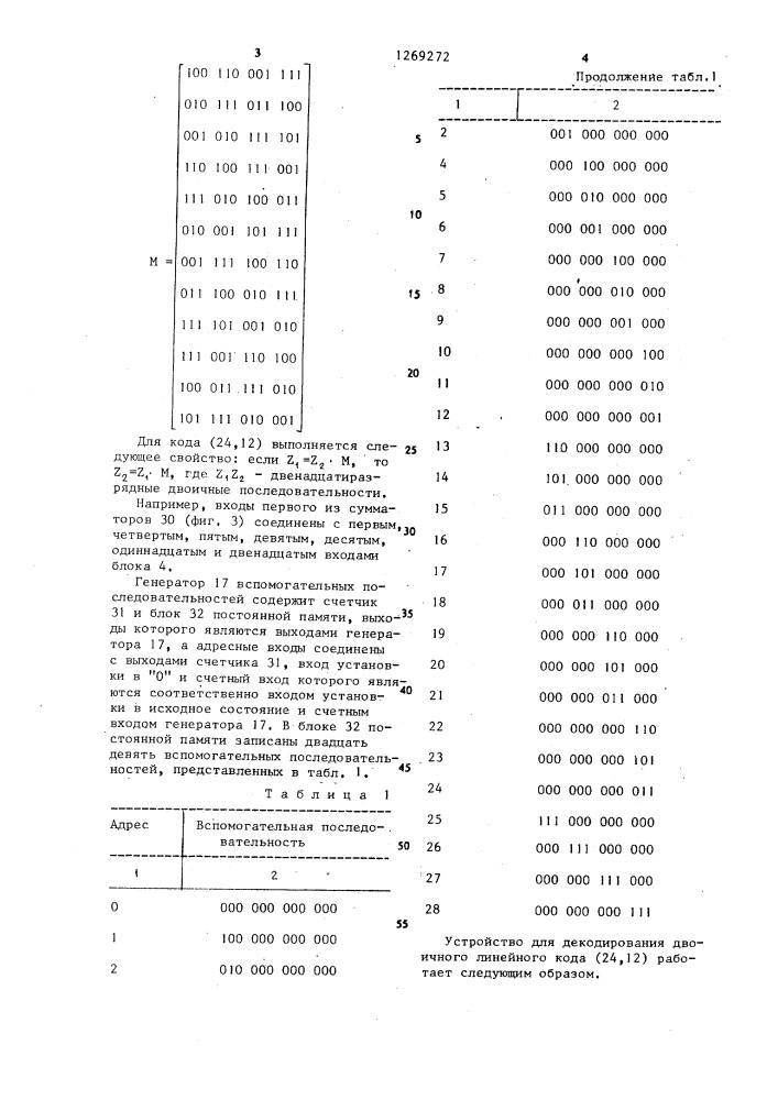 Устройство для декодирования двоичного линейного кода (патент 1269272)