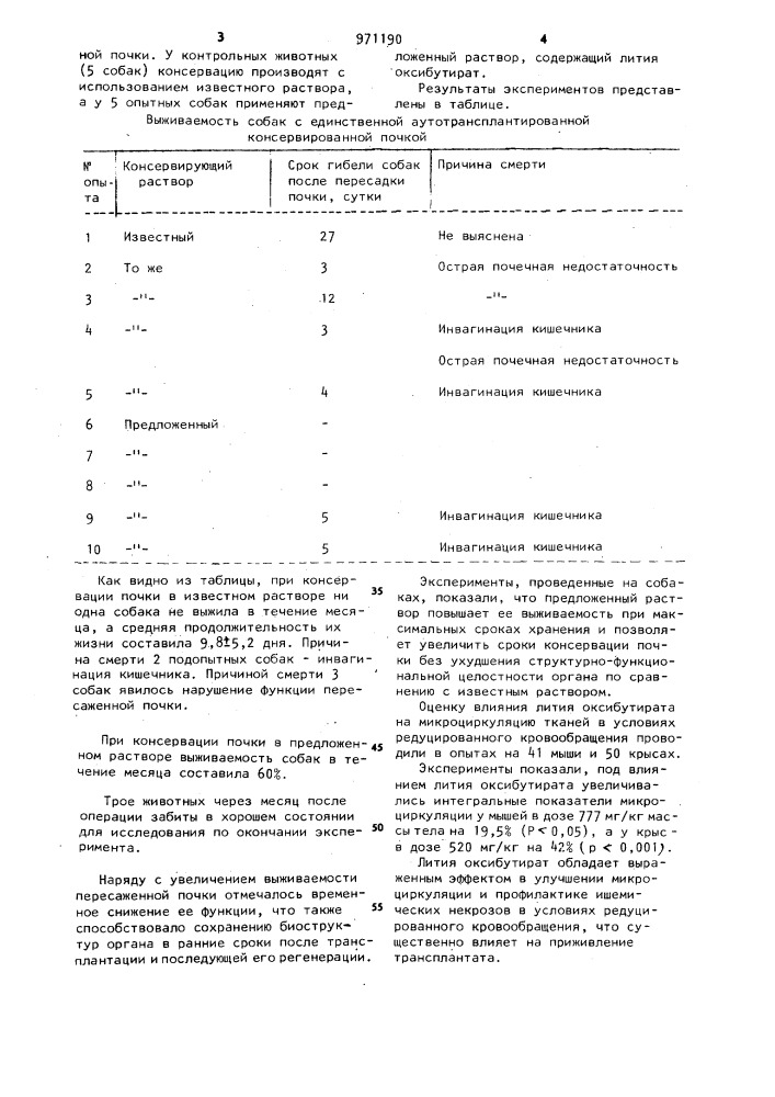 Раствор для консервации донорской почки (патент 971190)