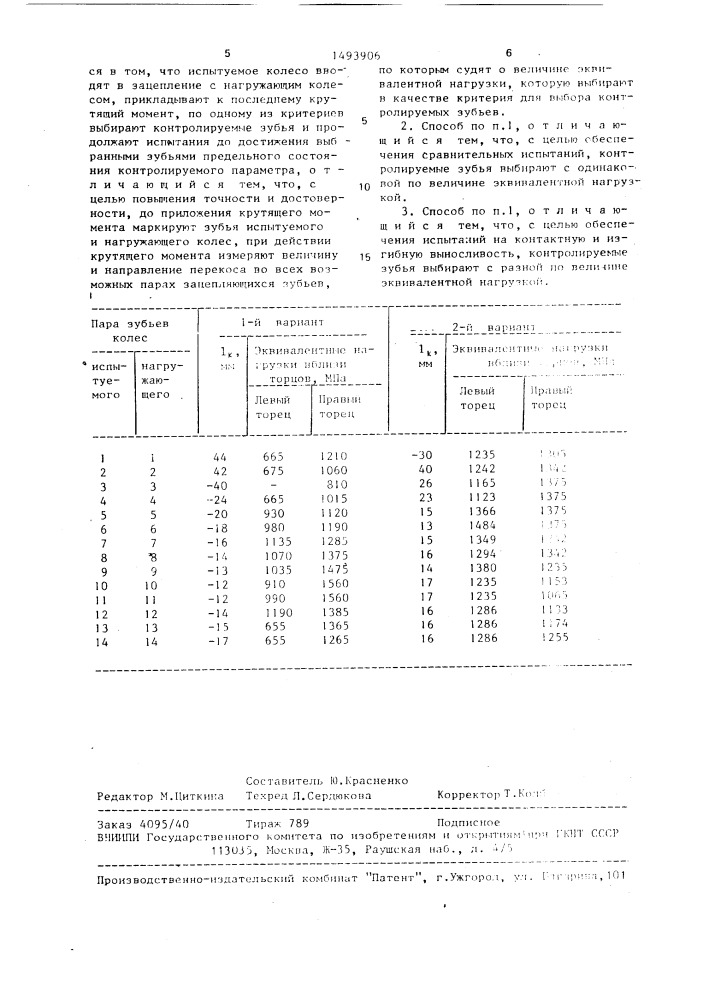 Способ испытания зубчатых колес на износостойкость (патент 1493906)