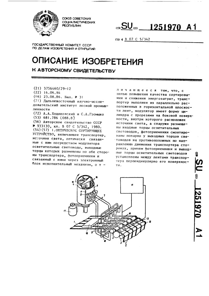 Оптическое сортирующее устройство (патент 1251970)