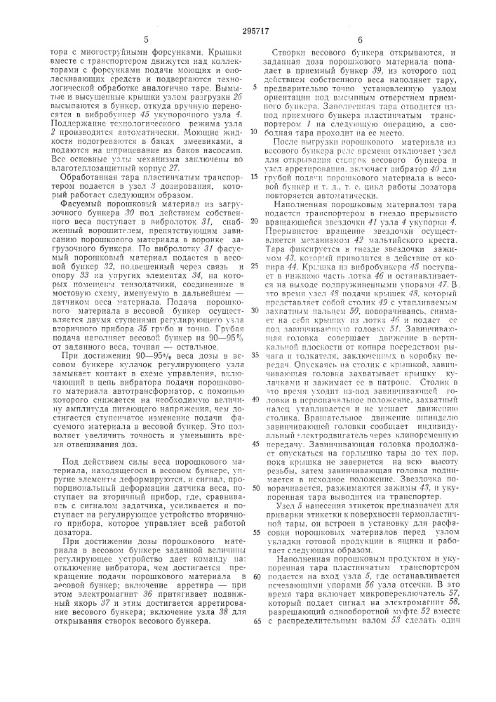 Устройство для расфасовки порошковых химических продуктов в тару (патент 295717)