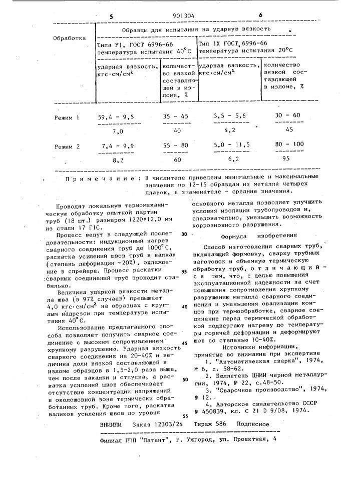 Способ изготовления сварных труб (патент 901304)