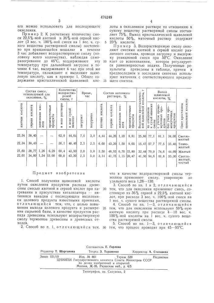 Способ получения щавелевой кислоты (патент 476249)