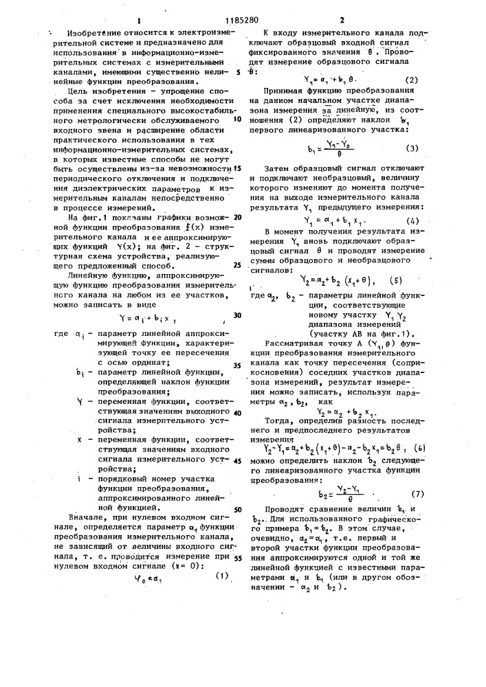 Способ определения параметров функции преобразования измерительного канала информационно-измерительной системы (патент 1185280)