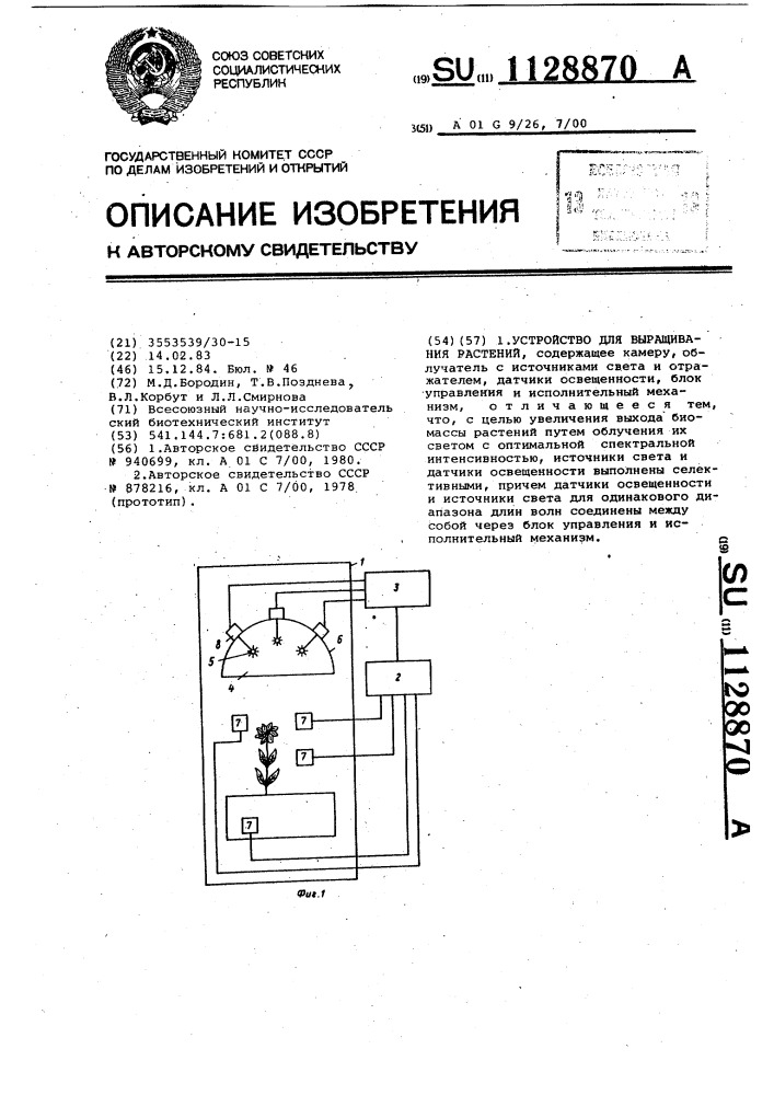 Устройство для выращивания растений (патент 1128870)