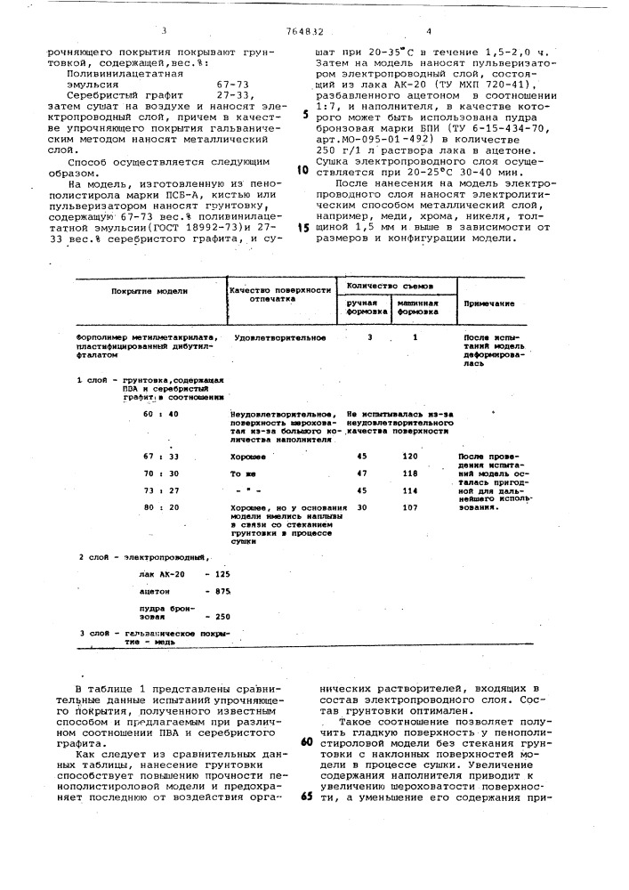 Способ обработки пенополистироловой модели (патент 764832)